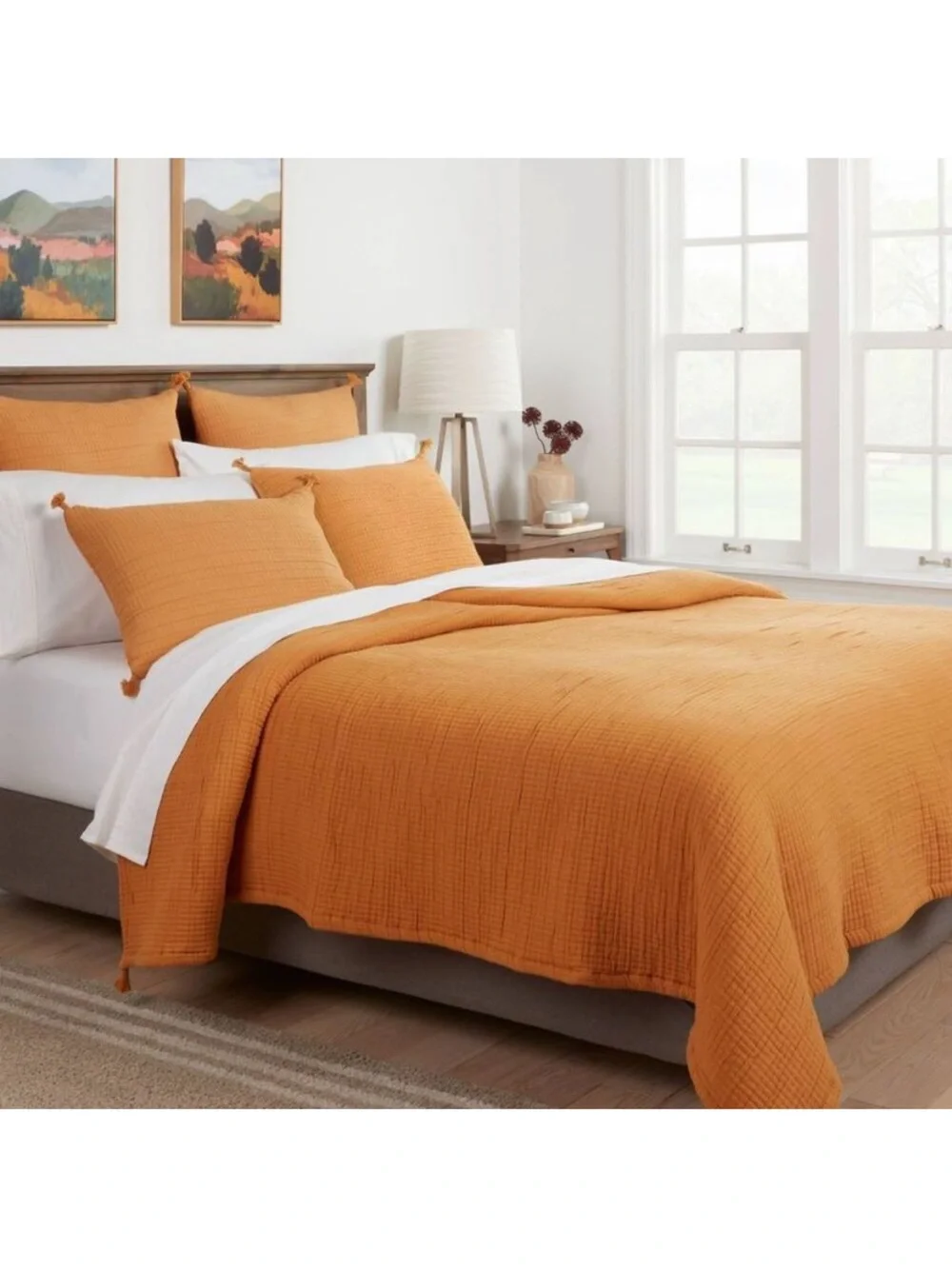 Threshold King Cotton Double Cloth Quilt - Mustard